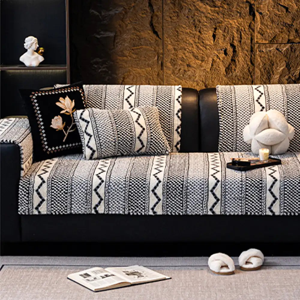 Housse de canapé classique en plaid peluche résistant aux rayures confortable antidérapante