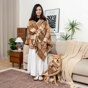 Poncho chaud à carreaux classique pour homme et chien - Compagnons festifs
