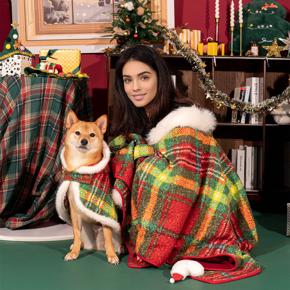 Poncho chaud à carreaux classique pour homme et chien - Compagnons festifs