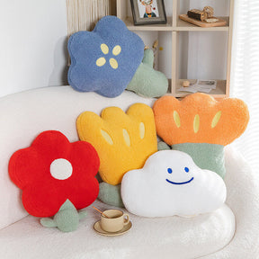 Coussin de canapé en laine polaire à fleurs colorées