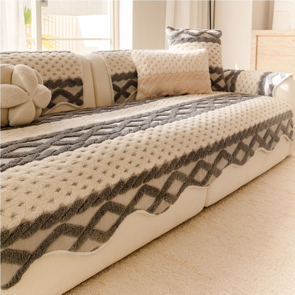 Housse de canapé en peluche confortable, douce pour la peau, antidérapante.