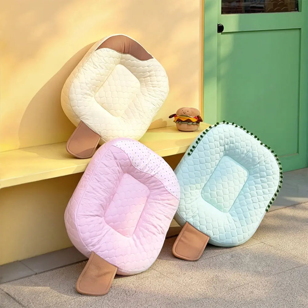 Lit apaisant rafraîchissant pour chien en soie glacée absorbant la chaleur-Crème glacée