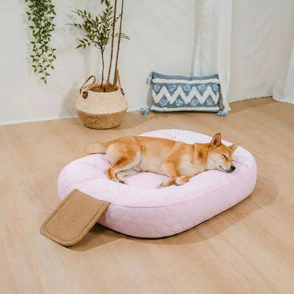 Lit apaisant rafraîchissant pour chien en soie glacée absorbant la chaleur-Crème glacée