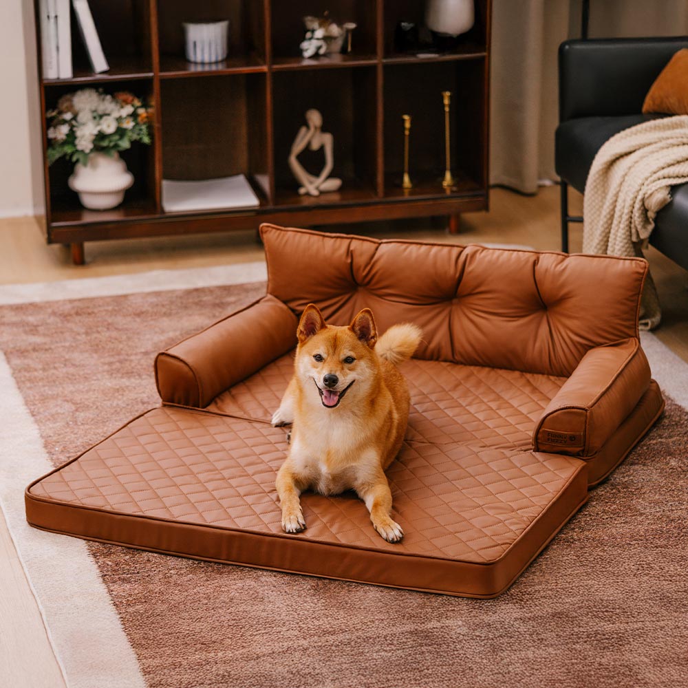 Luxe lit pour chien orthopédique grand en cuir synthétique pliable - Extérieur