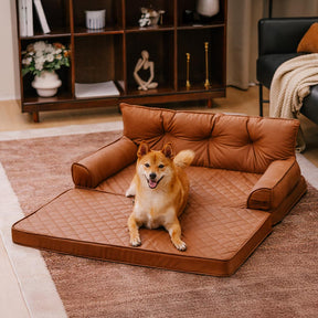 Luxe lit pour chien orthopédique grand en cuir synthétique pliable - Extérieur