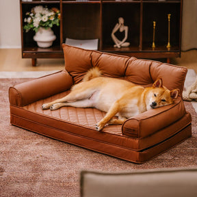 Luxe lit pour chien orthopédique grand en cuir synthétique pliable - Extérieur