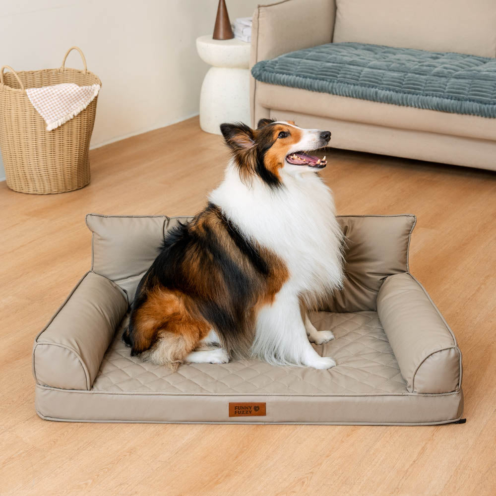 Luxe lit pour chien orthopédique grand en cuir synthétique pliable - Extérieur