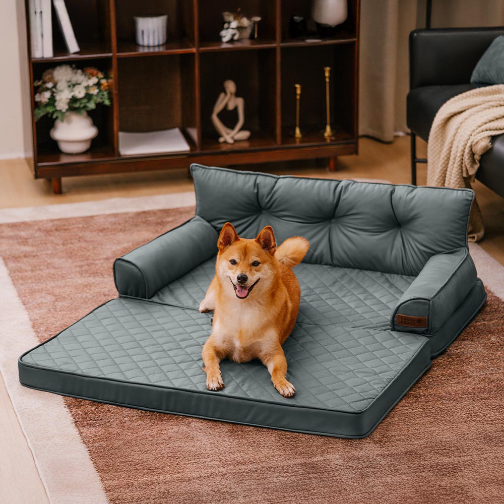 Luxe lit pour chien orthopédique grand en cuir synthétique pliable - Extérieur
