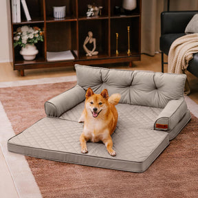 Luxe lit pour chien orthopédique grand en cuir synthétique pliable - Extérieur