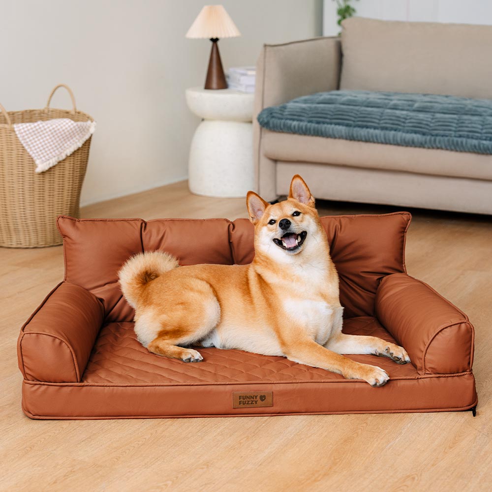 Luxe lit pour chien orthopédique grand en cuir synthétique pliable - Extérieur