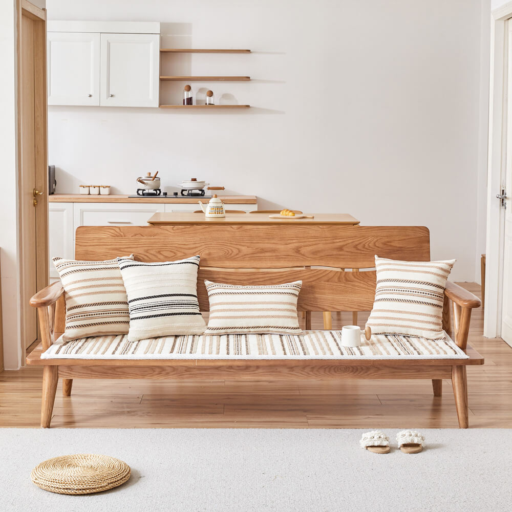 Housse de canapé antidérapante en peluche rayée en chenille avec matelas confortable pour animaux