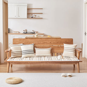 Housse de canapé antidérapante en peluche rayée en chenille avec matelas confortable pour animaux