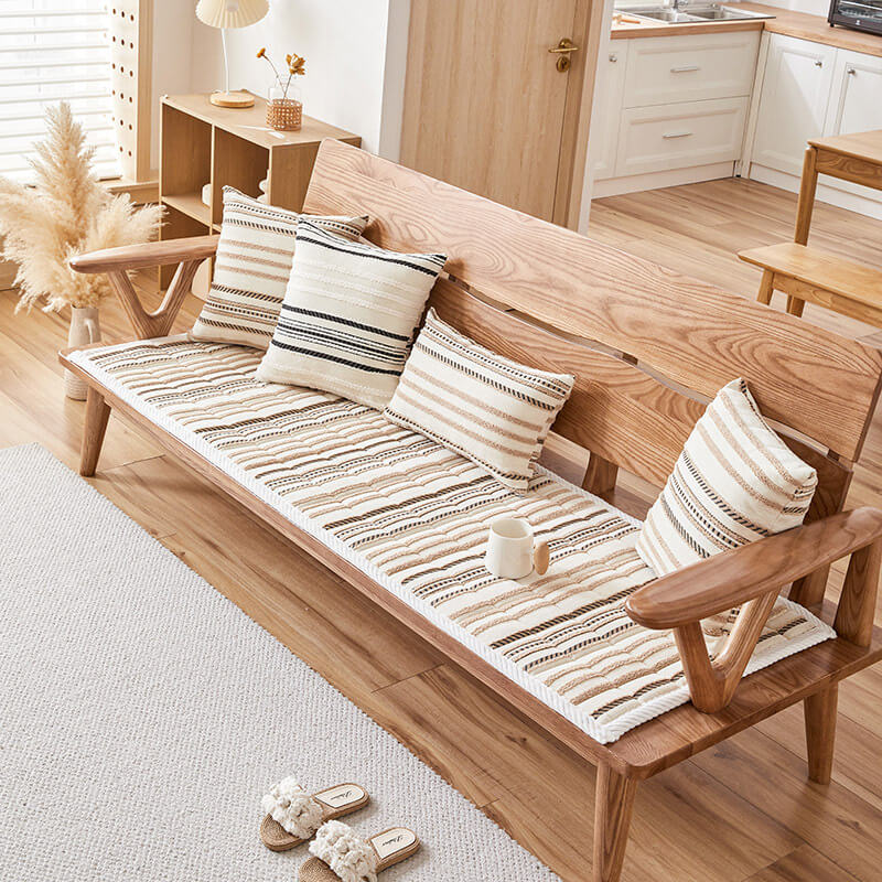 Housse de canapé antidérapante en peluche rayée en chenille avec matelas confortable pour animaux