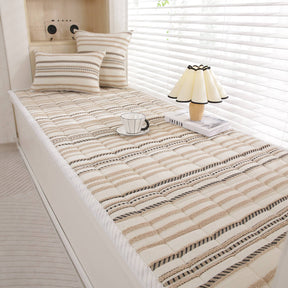 Housse de canapé antidérapante en peluche rayée en chenille avec matelas confortable pour animaux