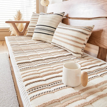 Housse de canapé antidérapante en peluche rayée en chenille avec matelas confortable pour animaux