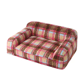 Lit pour chien et chat en fausse laine de mouton à carreaux lavable style vintage moderne