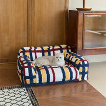 Lit pour chien et chat en fausse laine de mouton à carreaux lavable style vintage moderne