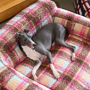 Lit pour chien et chat en fausse laine de mouton à carreaux lavable style vintage moderne