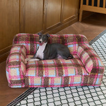 Lit pour chien et chat en fausse laine de mouton à carreaux lavable style vintage moderne