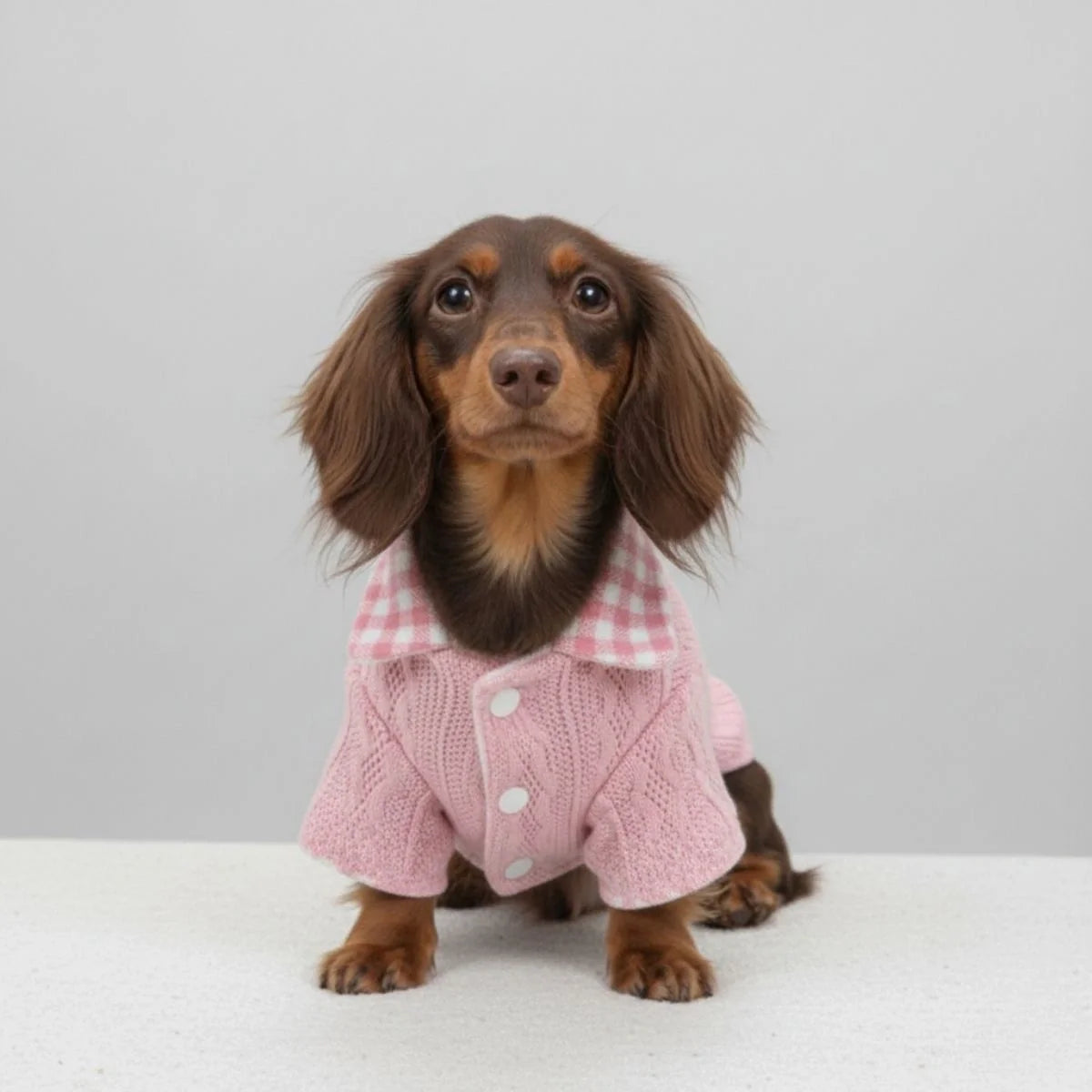 Pull en tricot confortable pour chien avec col à carreaux – Disponible en rose et bleu