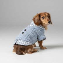 Pull en tricot confortable pour chien avec col à carreaux – Disponible en rose et bleu