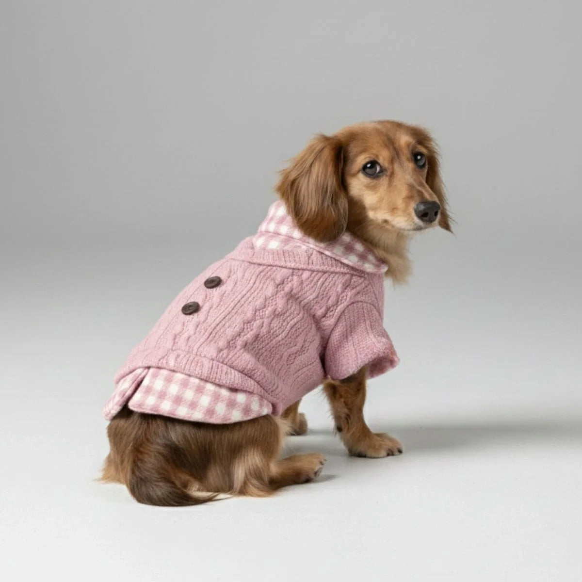 Pull en tricot confortable pour chien avec col à carreaux – Disponible en rose et bleu