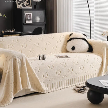 Jeté de canapé housse de canapé décorative en jacquard texturé crème