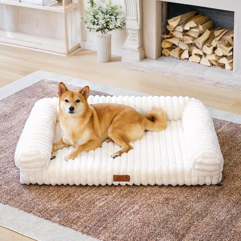 Canapé lit orthopédique pour chien et chat couleur crème moelleux et confortable