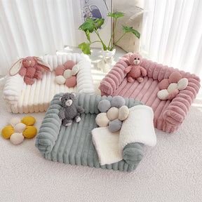 Canapé lit orthopédique pour chien et chat couleur crème moelleux et confortable
