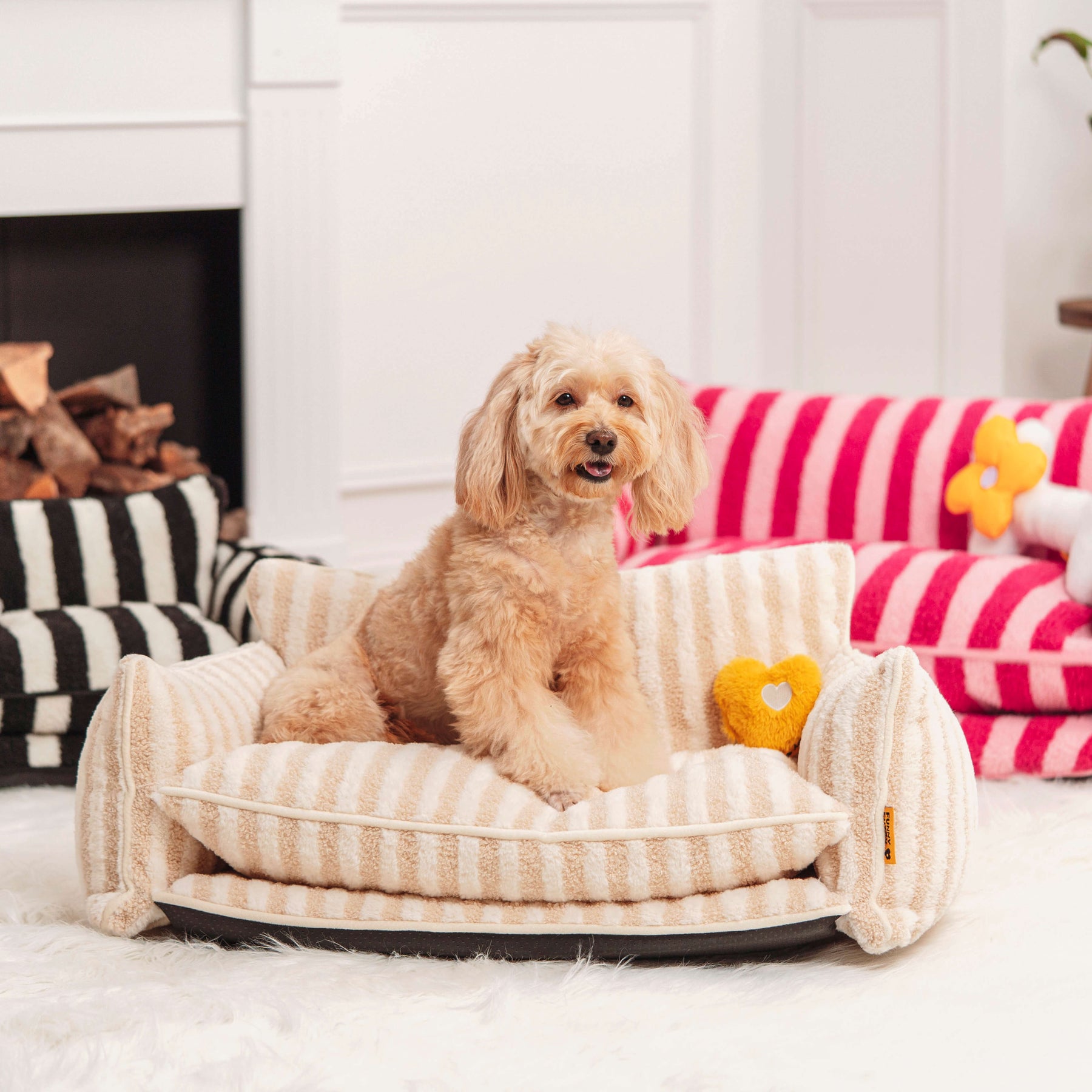 Lit pour chien et chat en faux lambswool à rayures tendance à double couche - Extérieur
