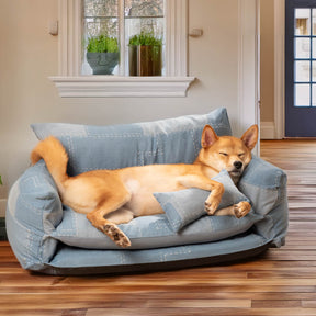 Lit Canapé pour Chien Style Patchwork Denim Double Couche