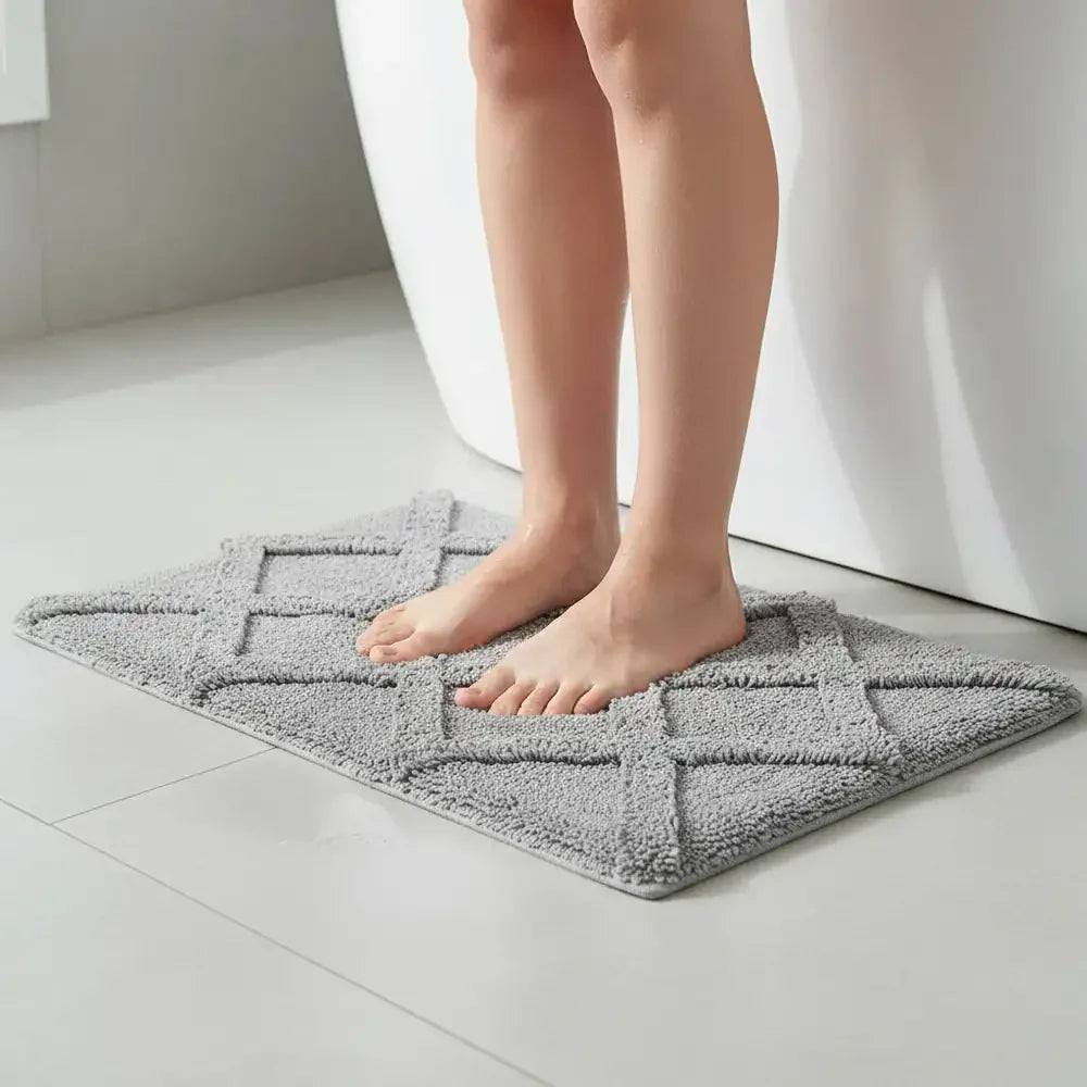 Tapis en peluche épais motif diamant absorbant lavable antidérapant