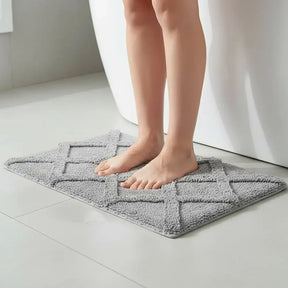 Tapis en peluche épais motif diamant absorbant lavable antidérapant
