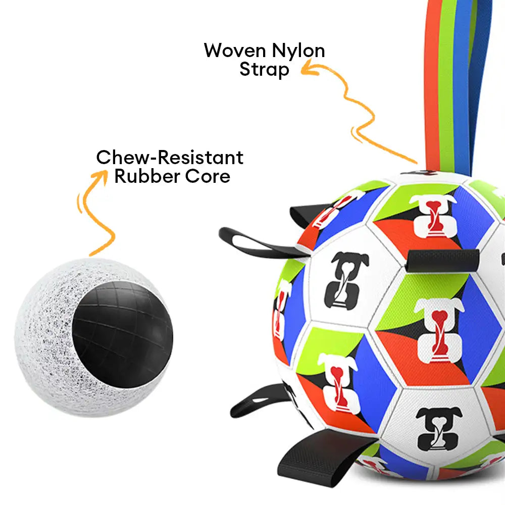Boule de soccer pour chien avec des sangles, jouet interactif