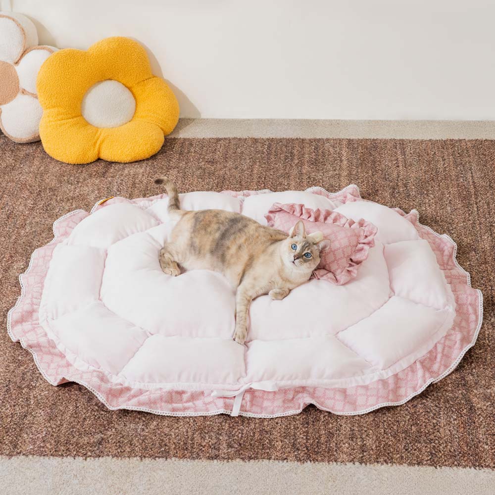 Matelas rond pour chat à cordon lavable et multifonctionnel - Floral Night Napper