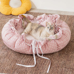 Matelas rond pour chat à cordon lavable et multifonctionnel - Floral Night Napper