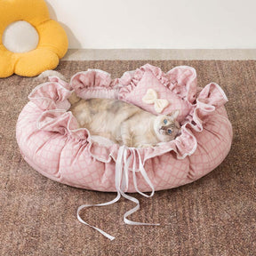 Matelas rond pour chat à cordon lavable et multifonctionnel - Floral Night Napper