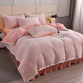 Set de draps en velours floral sculpté élégant peau douce