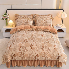 Parure de draps en velours lait à motif botanique élégant