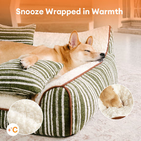 Lit Sofa Orthopédique en Velours Rayé pour Chiens et Chats avec Oreillers - Canapé Grove