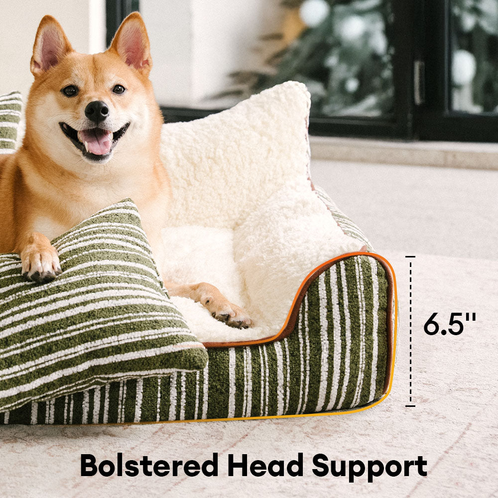 Lit Sofa Orthopédique en Velours Rayé pour Chiens et Chats avec Oreillers - Canapé Grove