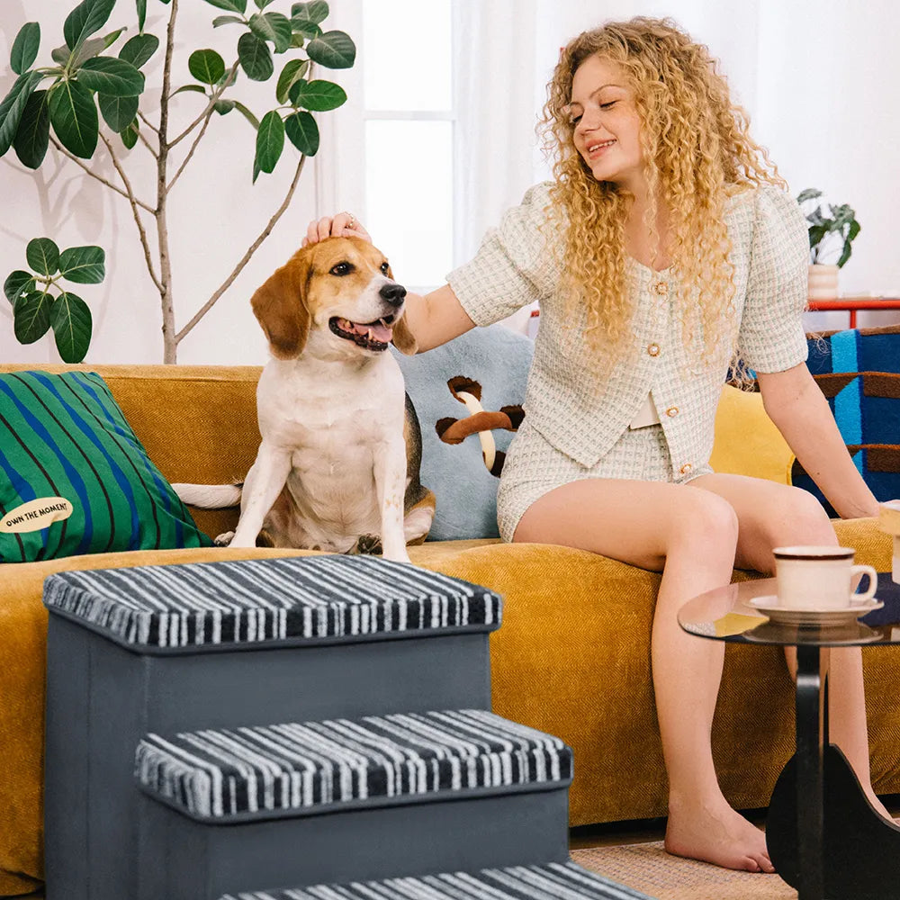 Escalier pour chien pliable avec rangement et condo - Funnyfuzzy SnugNest