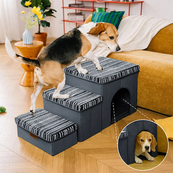 Escalier pour chien pliable avec rangement et condo - Funnyfuzzy SnugNest