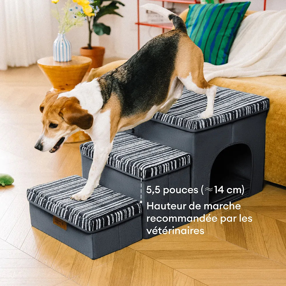 Escalier pour chien pliable avec rangement et condo - Funnyfuzzy SnugNest