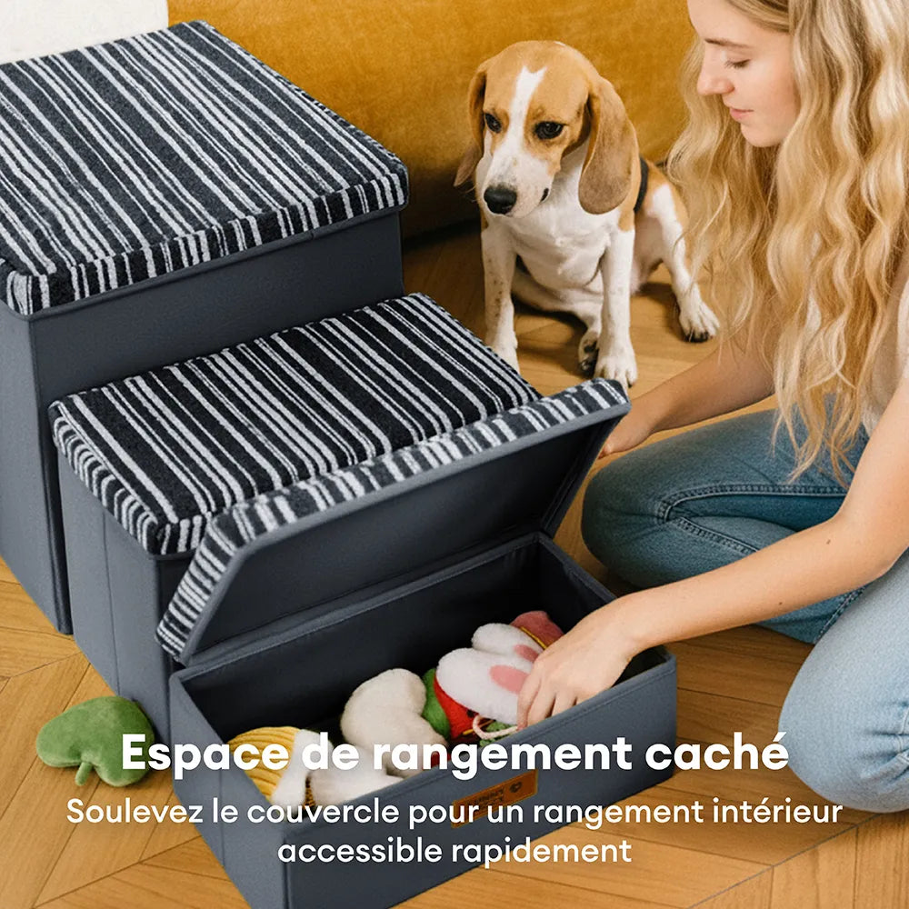 Escalier pour chien pliable avec rangement et condo - Funnyfuzzy SnugNest