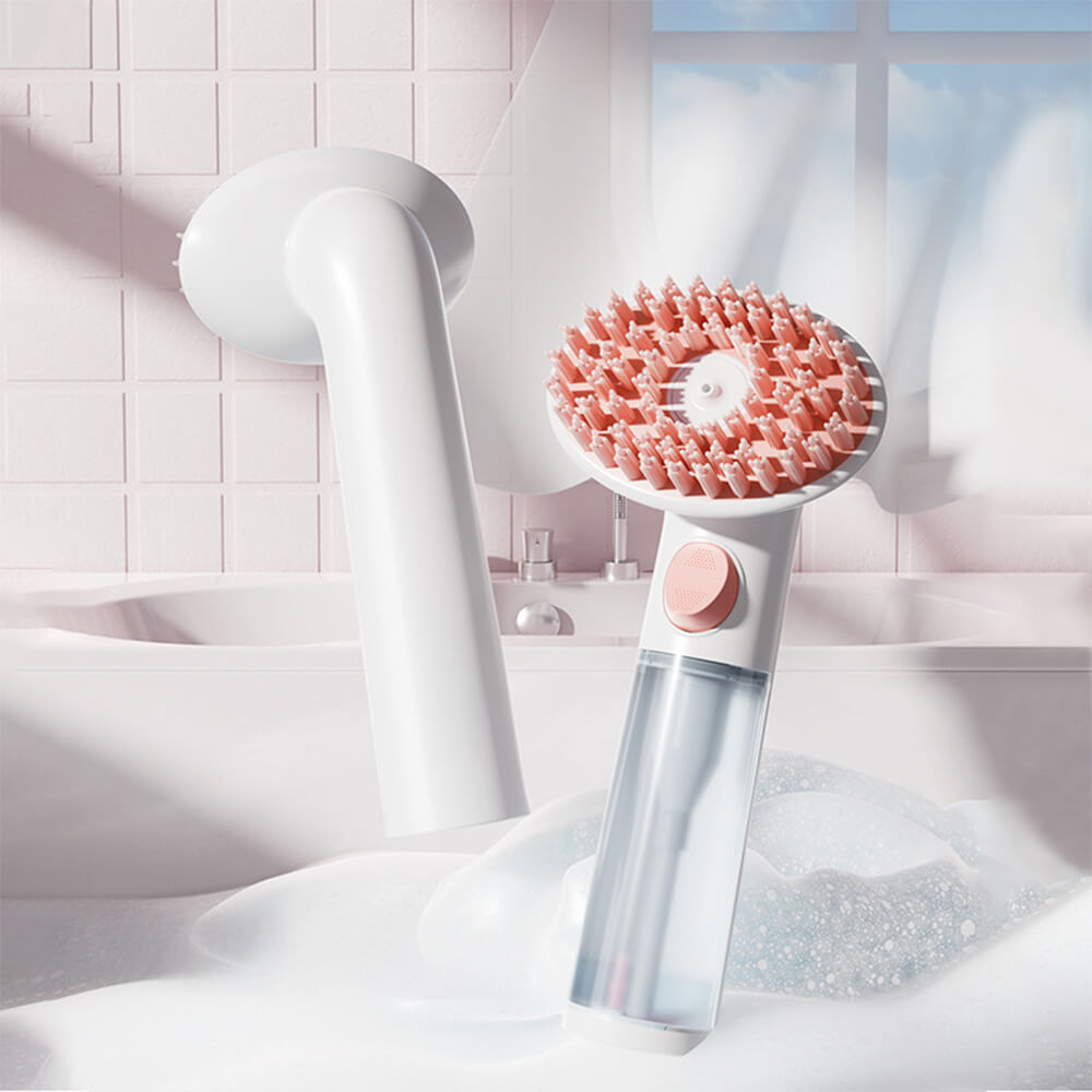 Brosse de bain massante avec distributeur de shampoing 2 en 1 pour chien