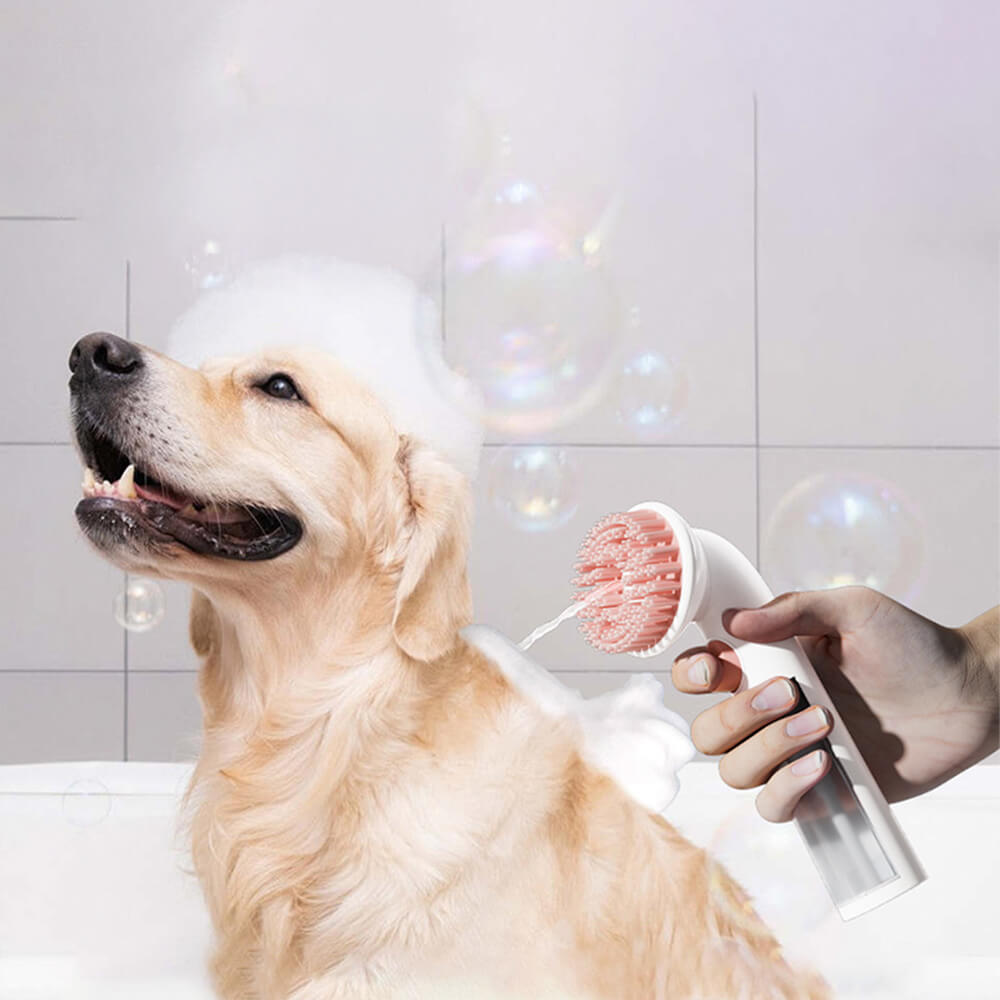 Brosse de bain massante avec distributeur de shampoing 2 en 1 pour chien