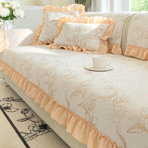 Housse de canapé en chenille antidérapante design à volants floraux