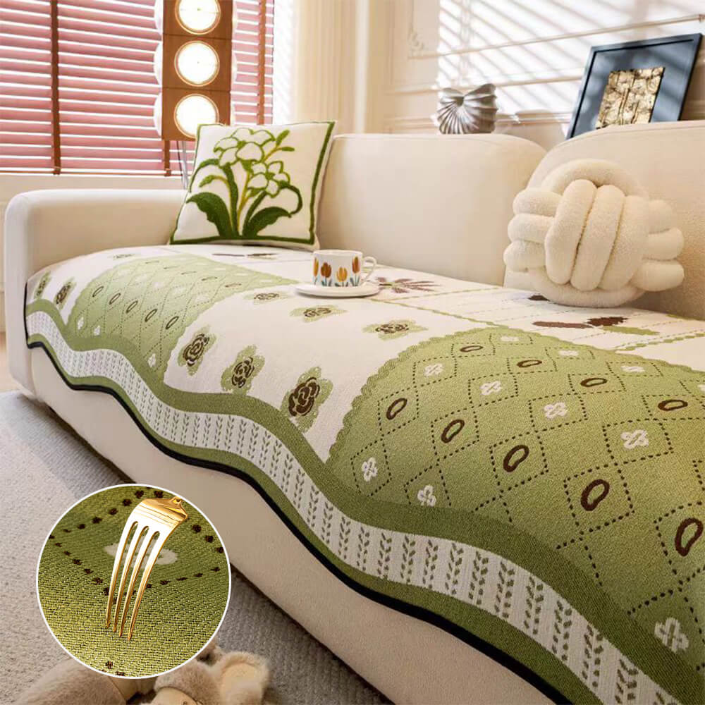 Housse de canapé antidérapante en tissu chenille résistant aux griffures style champêtre forme irrégulière
