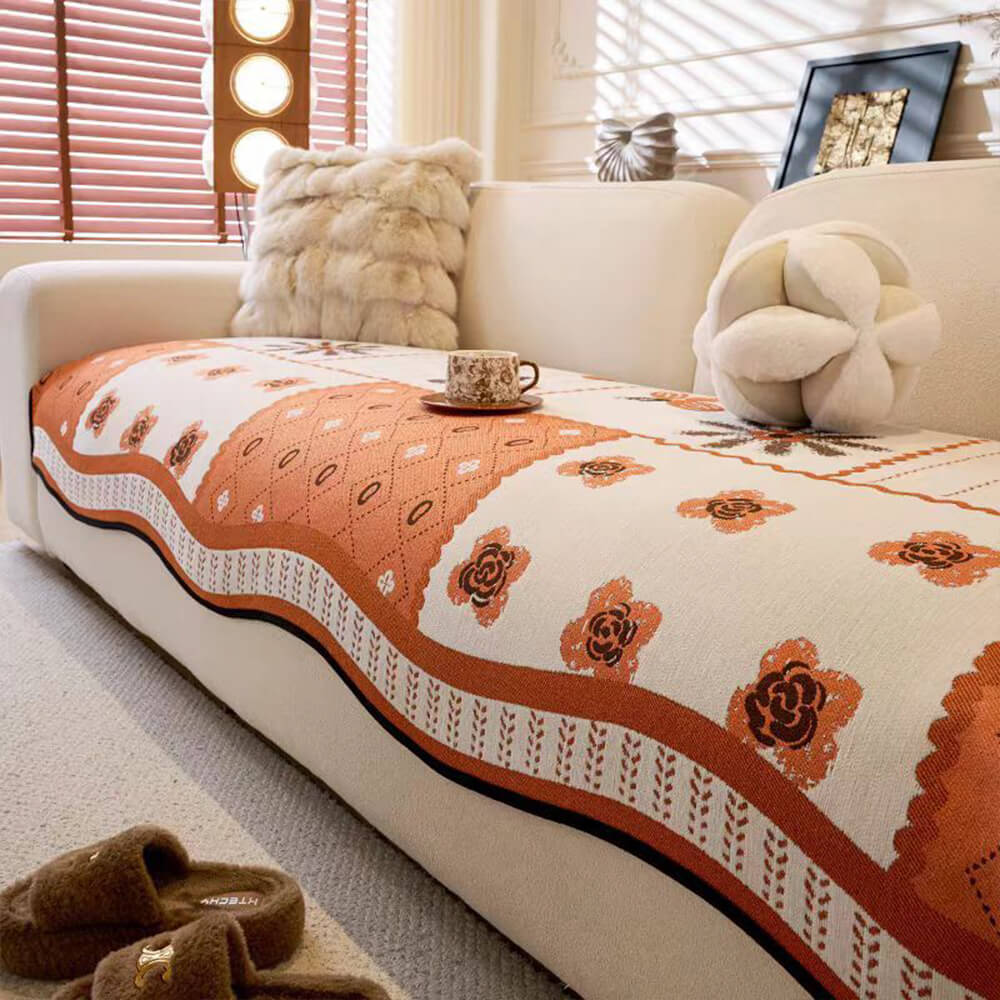 Housse de canapé antidérapante en tissu chenille résistant aux griffures style champêtre forme irrégulière